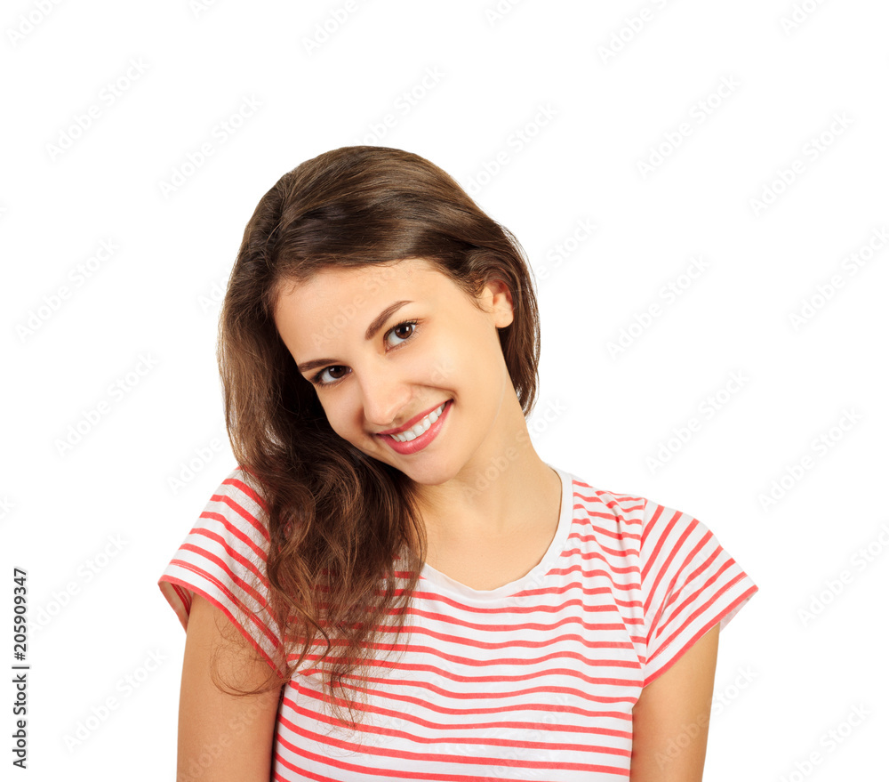 Portrait of young alluring smiling attractive brunnete woman. emotional girl isolated on white background Portrait of young alluring smiling attractive brunnete woman. emotional girl isolated on white background