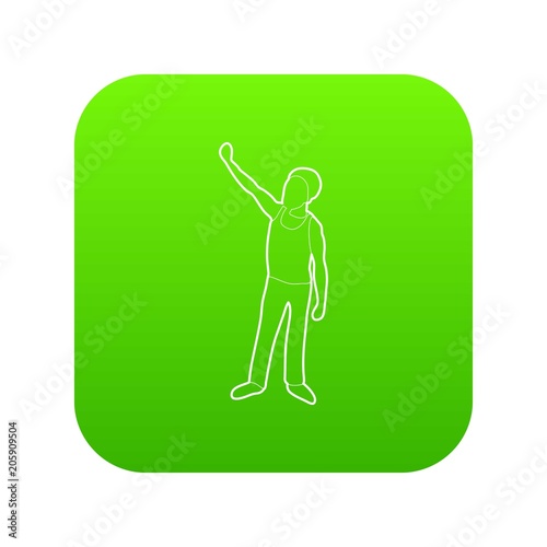 Man protest on the street icon green vector isolated on white background