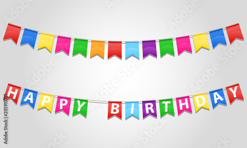 happy birthday inscription text on flags stock vector illustration