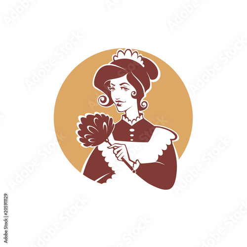 retro housemaid, cleaning emblem, logo, label