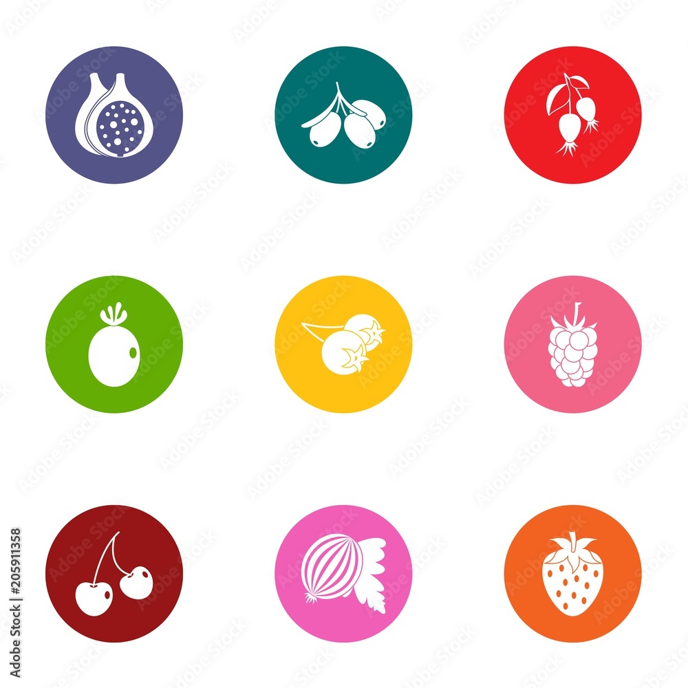 Produce icons set. Flat set of 9 produce vector icons for web isolated on white background