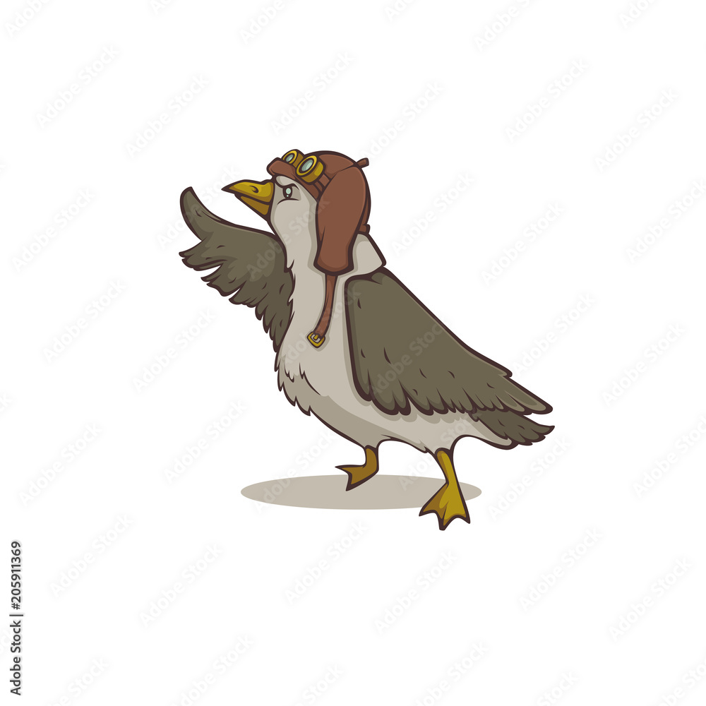 Obraz premium Brave seagull, cartoon steampunk bird illustration for your logo, label, emblem, mascot