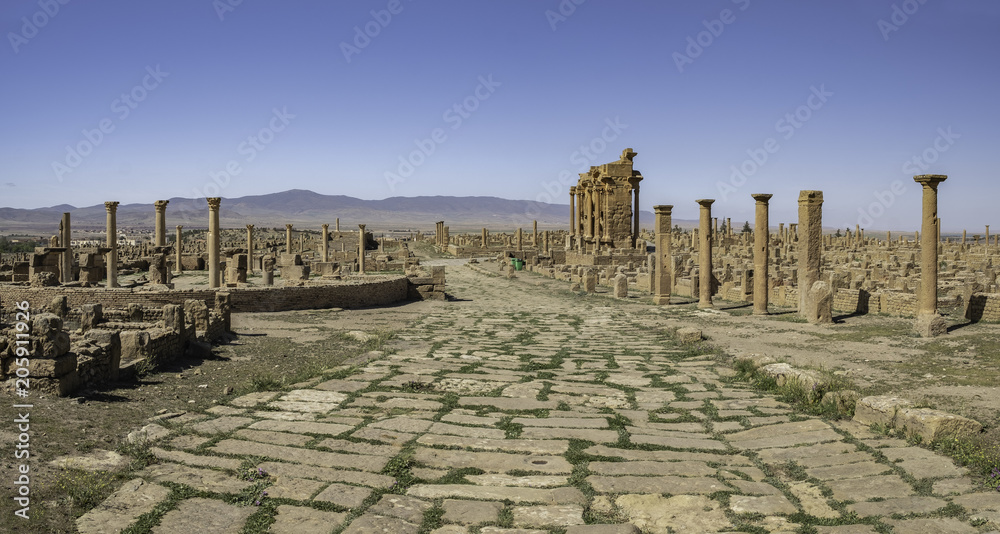 Roman road (cardo) in Timgad, a Roman-Berber city (Colonia Marciana Ulpia Traiana Thamugadi), Algeria