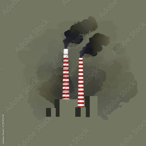World environment day. The pipes of the plant produce smoke. The factory pollutes nature.