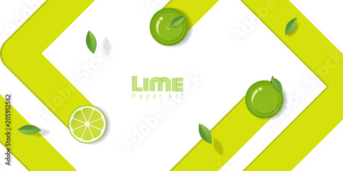 Fresh lime fruit background in paper art style , vector , illustration