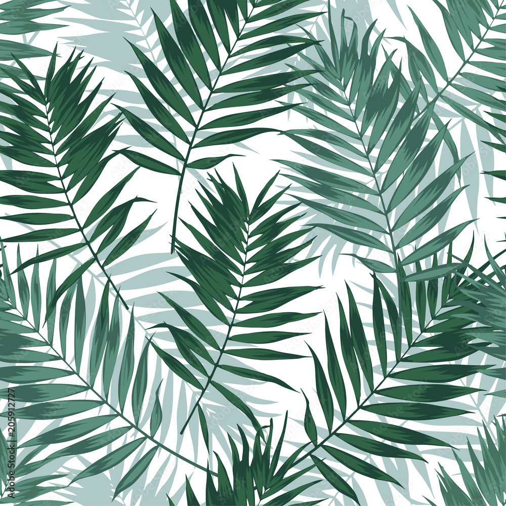 Tropical jungle seamless pattern with palm leaves. Summer fabric floral design, vector illustration background.