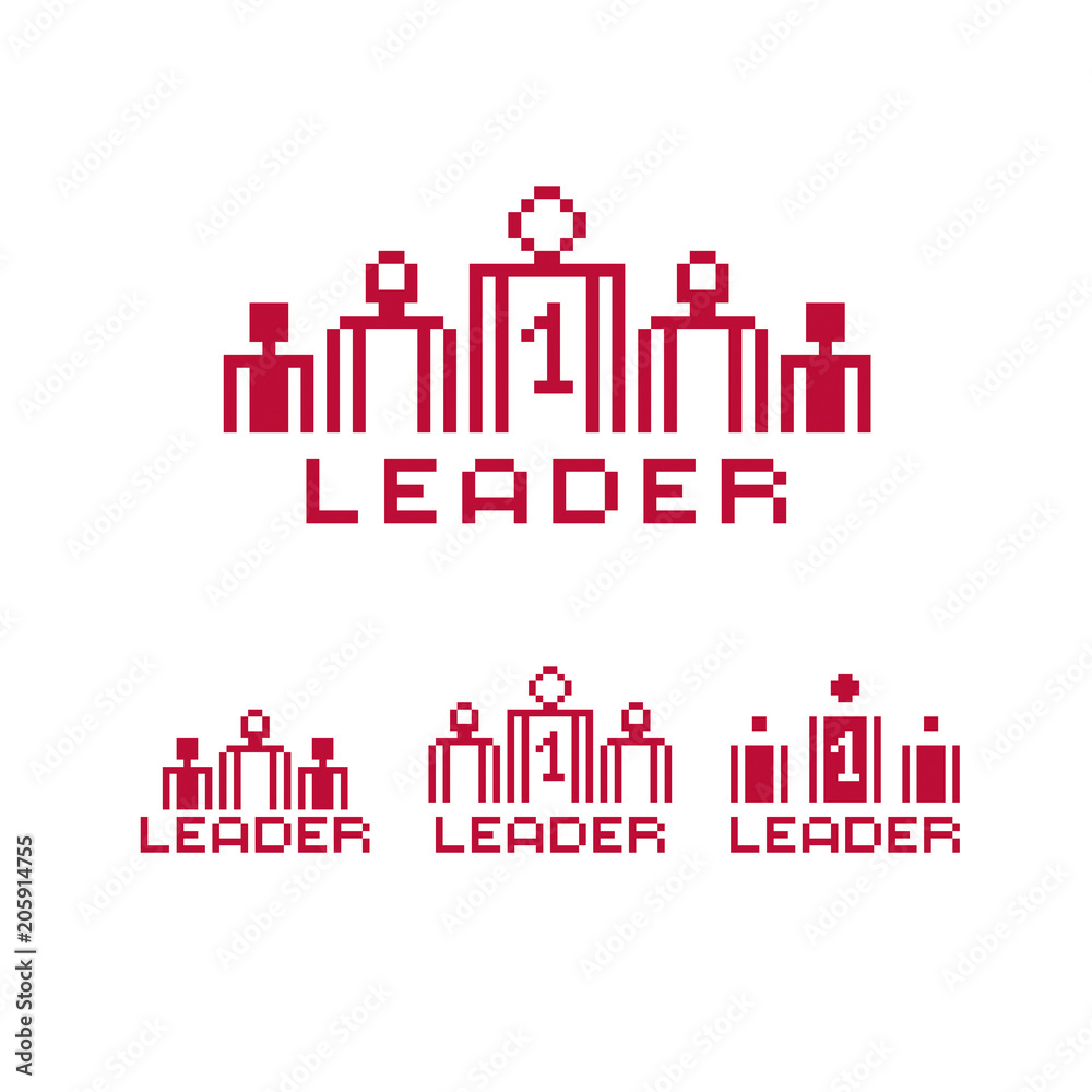 Vector pixel icon isolated, 8bit graphic element. Leader concept, number one between a team of managers. Simplistic digital sign created in business theme.