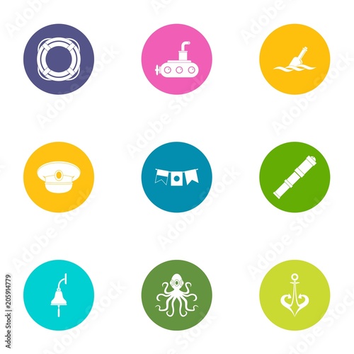 Underwater master icons set. Flat set of 9 underwater master vector icons for web isolated on white background