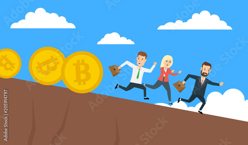 business people running away from bitcoins