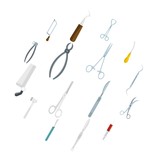 Surgeons tools icons set in flat style isolated vector illustration