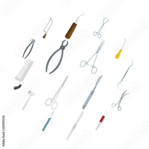 Surgeons tools icons set in flat style isolated vector illustration