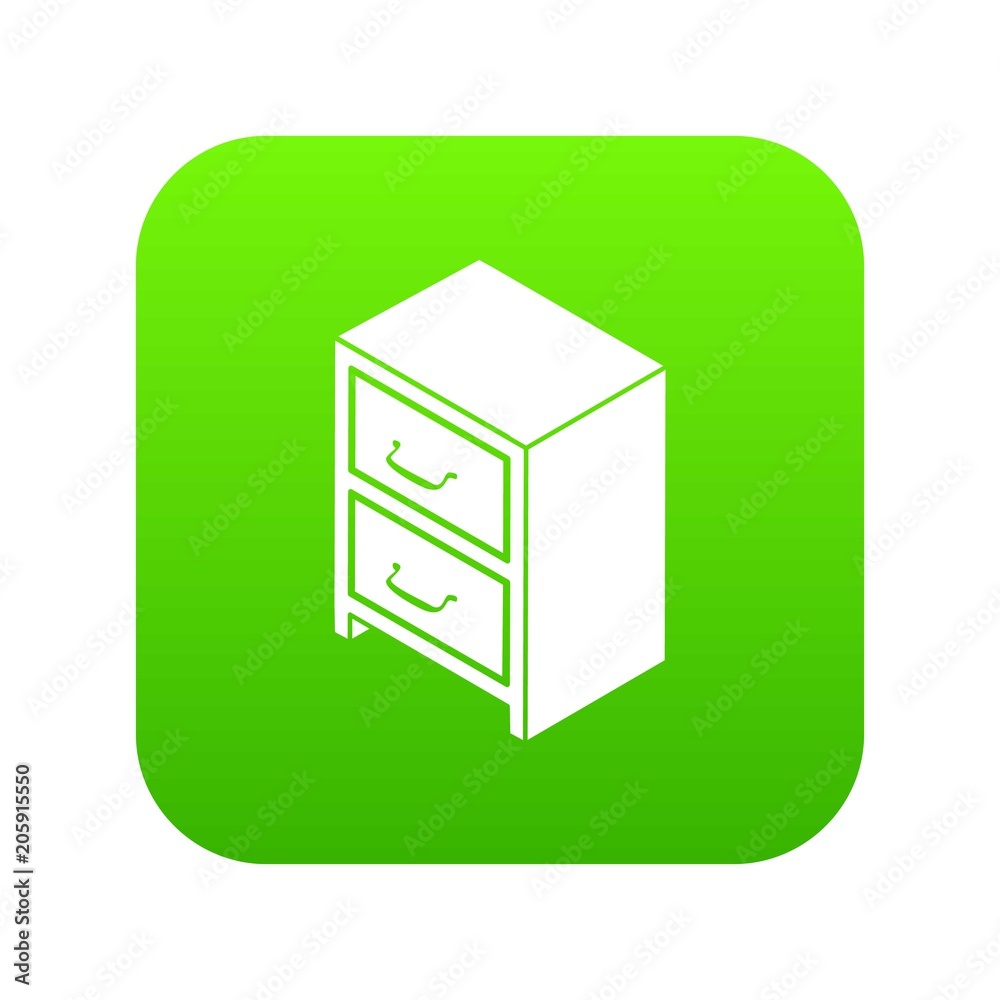 Office chest of drawers icon green vector isolated on white background Office chest of drawers icon green vector isolated on white background