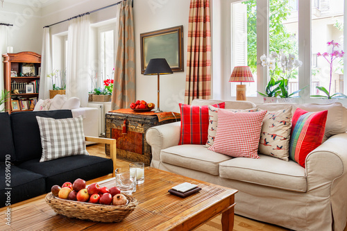 Living room interior, country - english style.