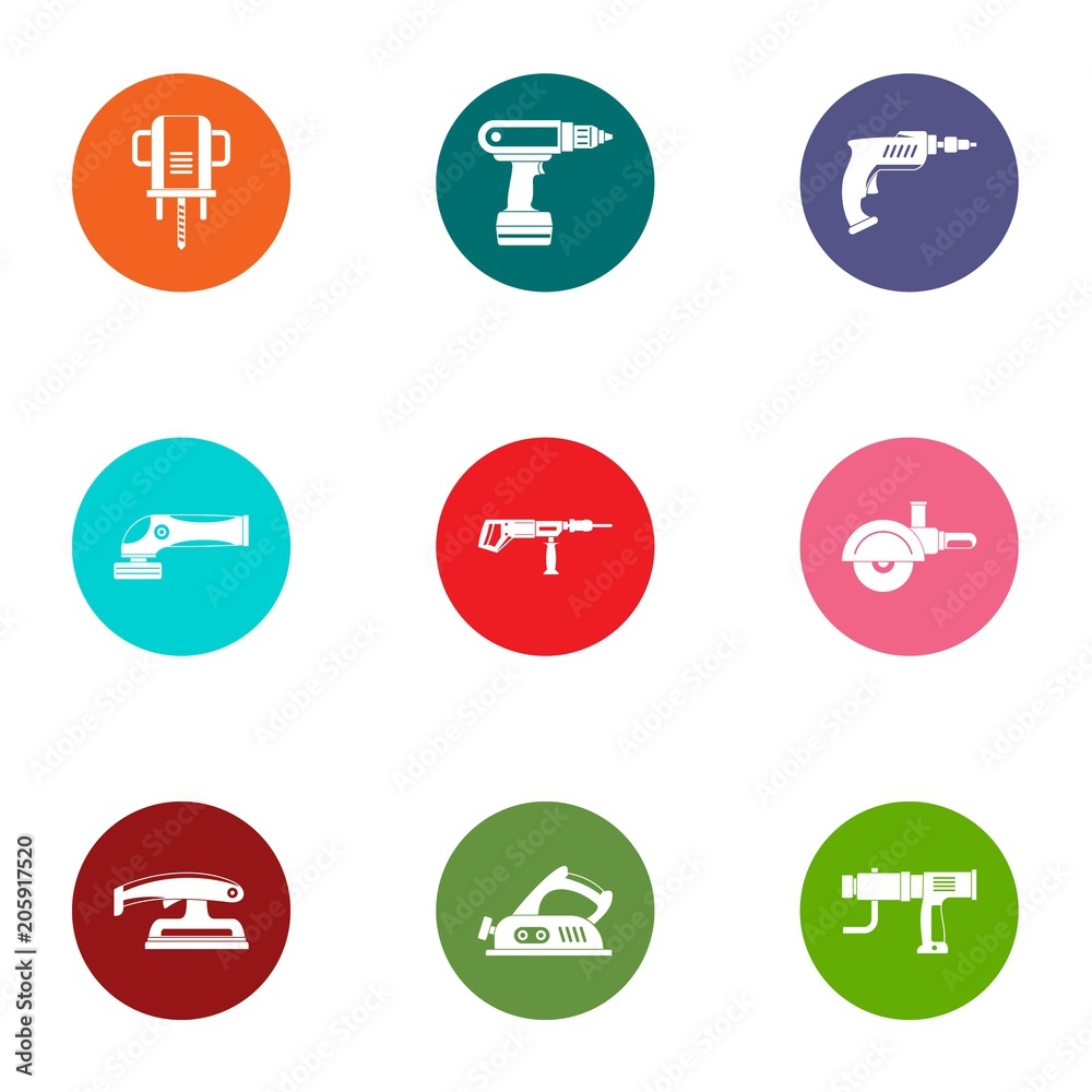 Operating tool icons set. Flat set of 9 operating tool vector icons for web isolated on white background