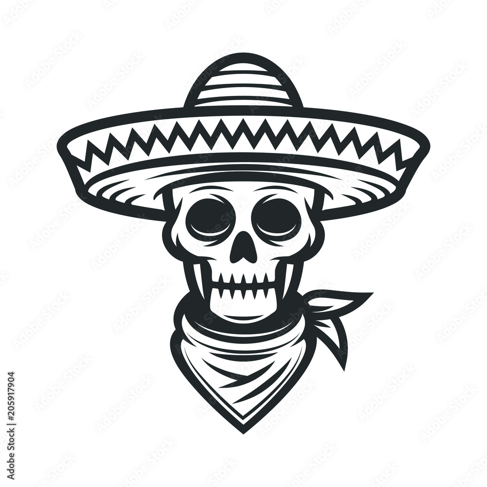 Mexican skull in sombrero vector de Stock | Adobe Stock