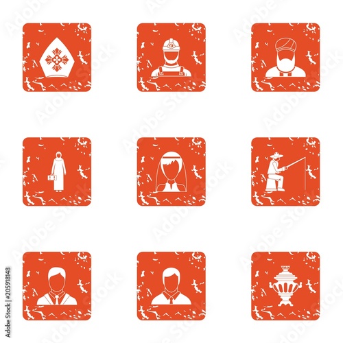 Religion icons set. Grunge set of 9 religion vector icons for web isolated on white background