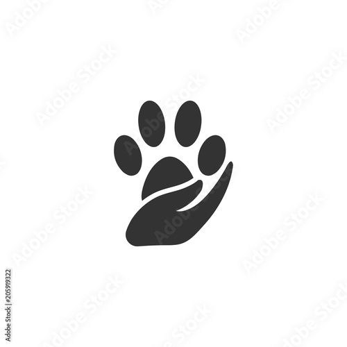 Paw silhouette in circle shape and hand