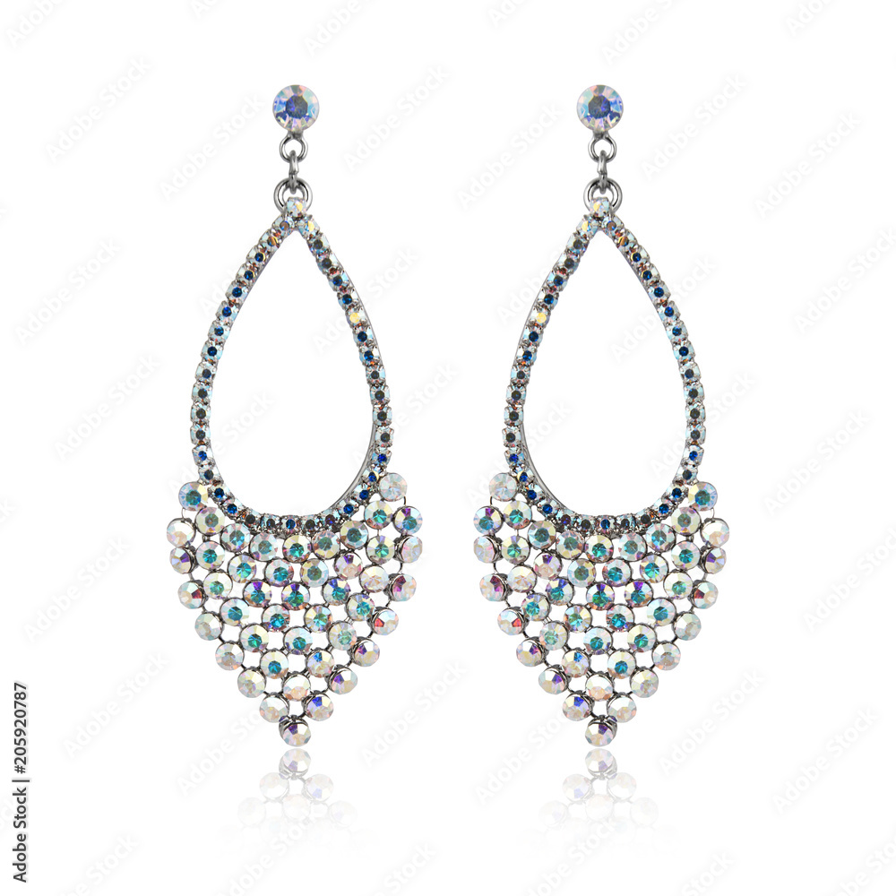 Pair of diamond earrings isolated on white Pair of diamond earrings isolated on white