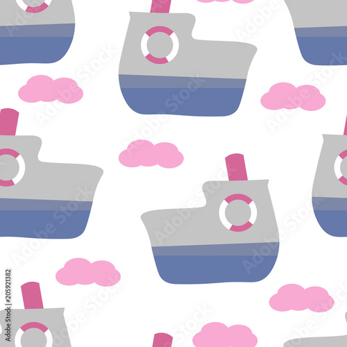 4640968 Cute seamless childish pattern for kids in scandinavian style with ferry.