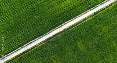 Road on the field. Agricultural landscape from air