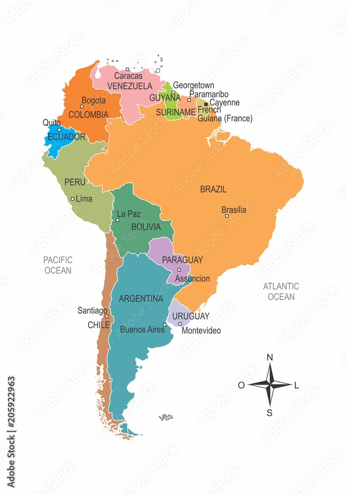 Fototapeta premium South America colorful map