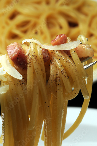 Spaghetti alla carbonara Cucina italiana Карбонара Romana Καρμπονάρα Italian cuisine 카르보나라 Pasta كاربونارا カルボナーラ 培根蛋麵 Cocina Italia Egg Bacon Pancetta Uova