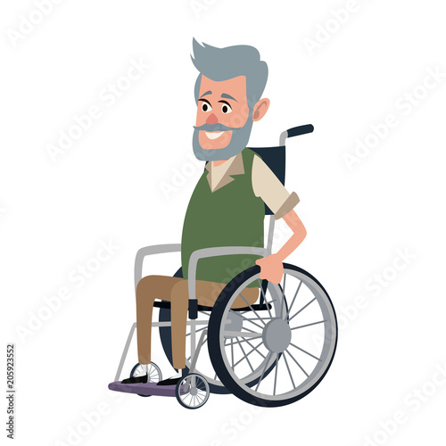 Old man in wheelchair cartoon vector illustration graphic design