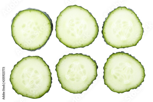 slices of fresh cucumber on white