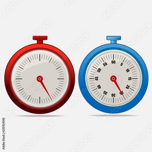Red and blue realistic timers 25 seconds