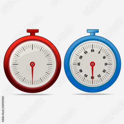 Red and blue realistic timers 30 seconds