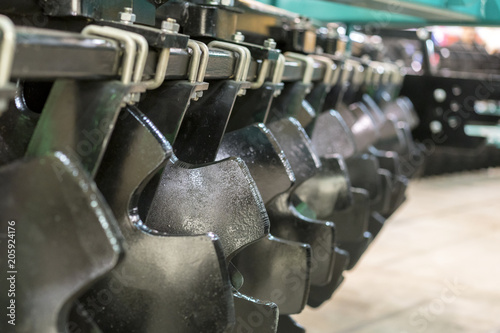 Parts and components of agricultural machines. Plough. Harrow. Cultivator. Fragment.