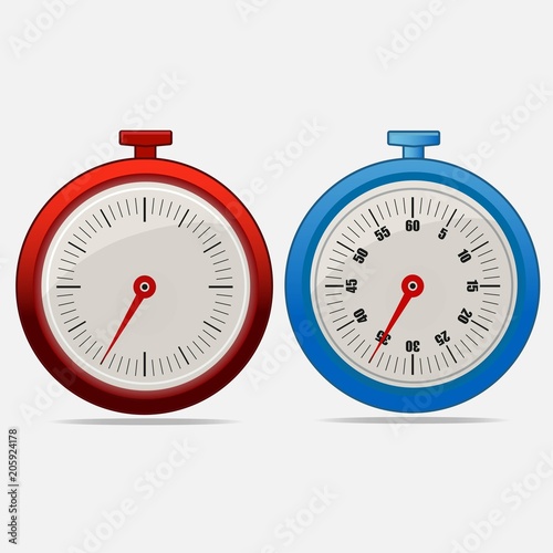Red and blue realistic timers 35 seconds