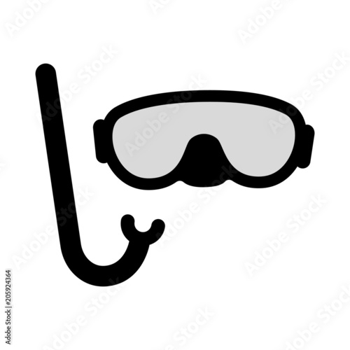 A black and white silhouette of a snorkel and mask