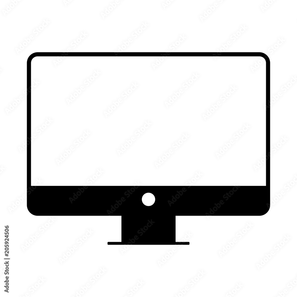 A black and white silhouette of a computer monitor