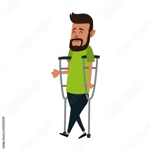 Man with crutches cartoon vector illustration graphic design