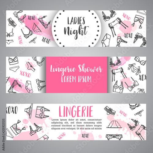 Lingerie horizontal banners Fashion bra and pantie. Web header template Vector
