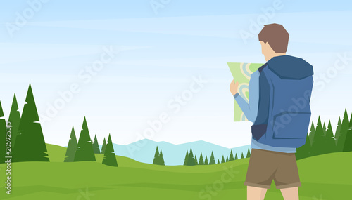 Vector illustration: on summer mountains landscape background