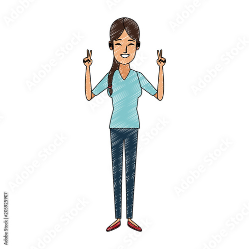 Young woman doing hands expressions vector illustration graphic design