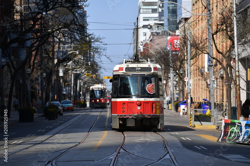 Old tram downtown in Montreal 
