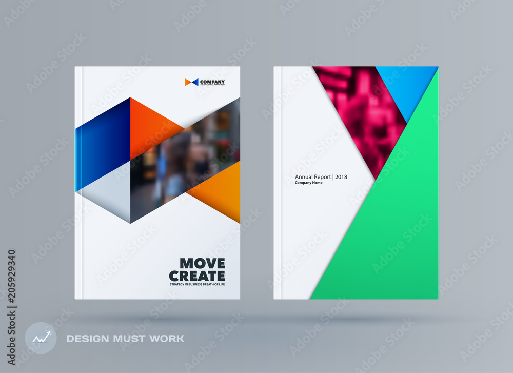 Brochure design triangles template. Colourful modern abstract set, annual report with triangles for branding.