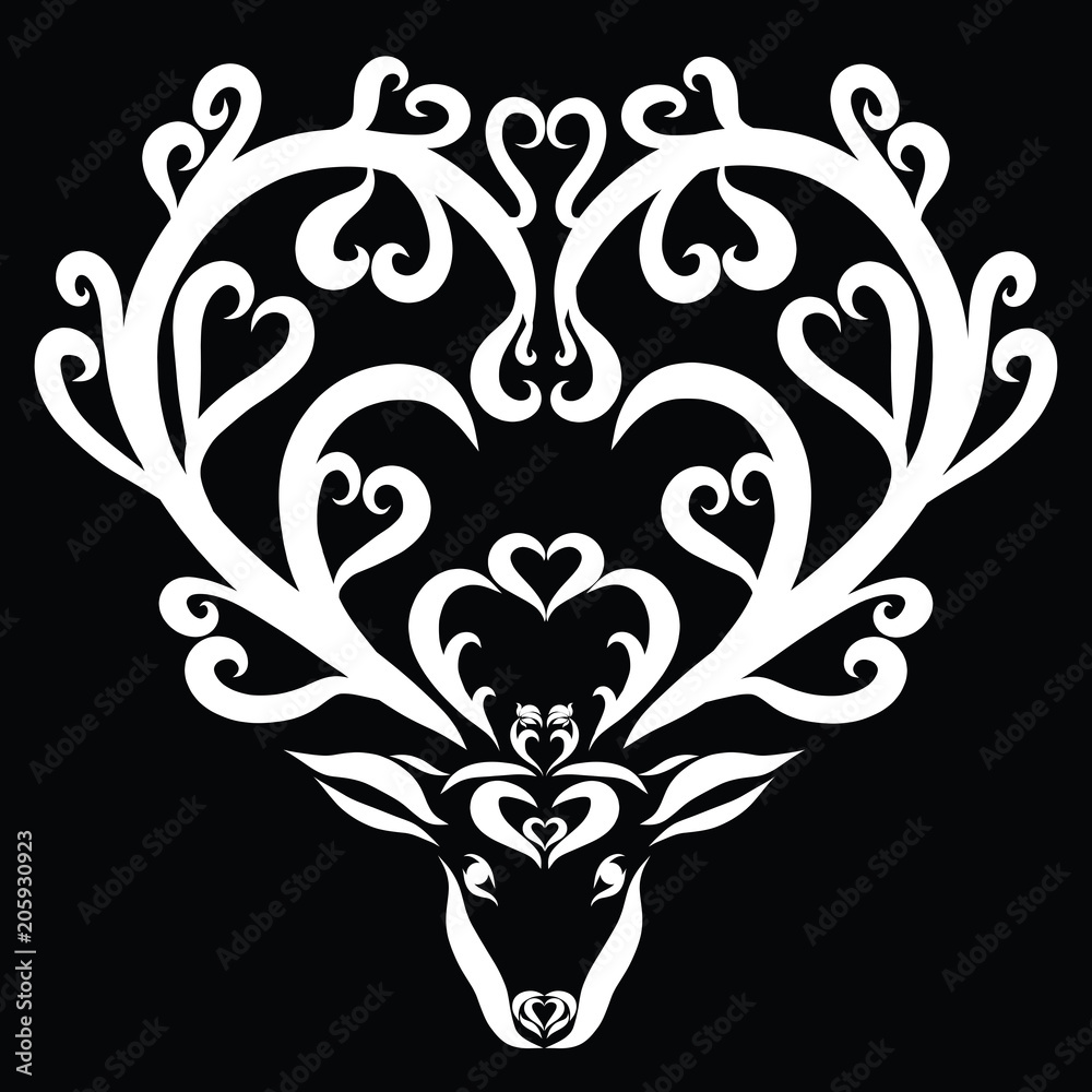 Deer with hearts and flowers on horns, romance Deer with hearts and flowers on horns, romance