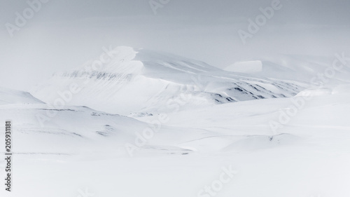 Spitsbergen mountains after sunset in late winter, Svalbard, Norway