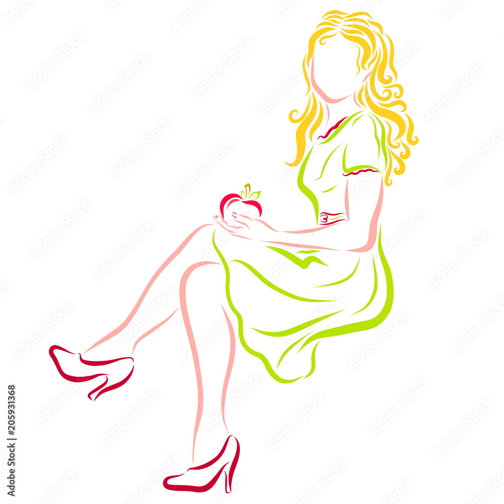 Beautiful blonde with ripe apple in hand Beautiful blonde with ripe apple in hand