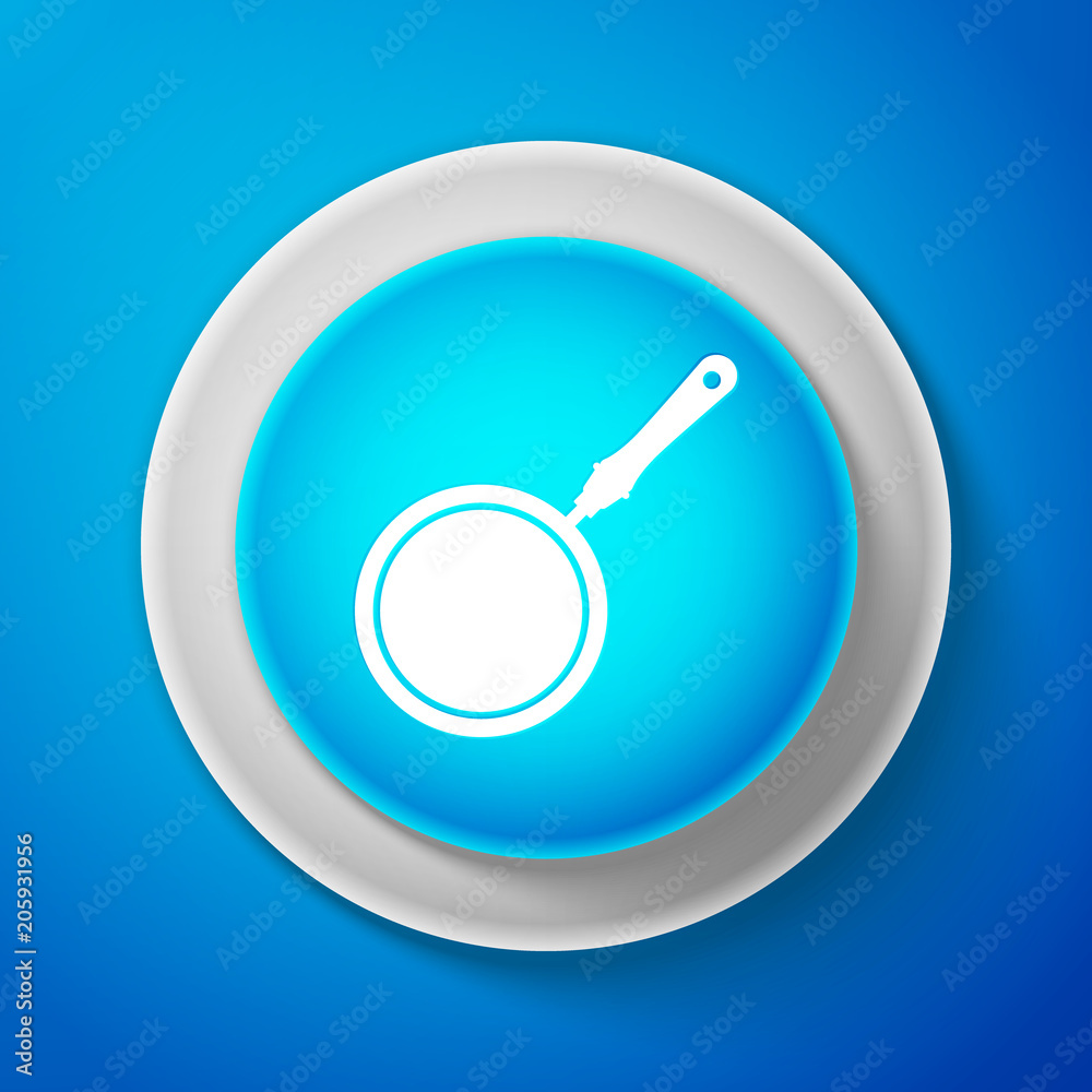 White Frying pan icon isolated on blue background. Circle blue button with white line. Vector Illustration White Frying pan icon isolated on blue background. Circle blue button with white line. Vector Illustration