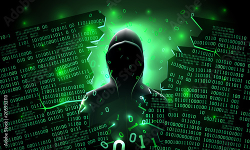 Hacker using the Internet hacked abstract computer server, database, network storage, firewall, social network account, theft of data