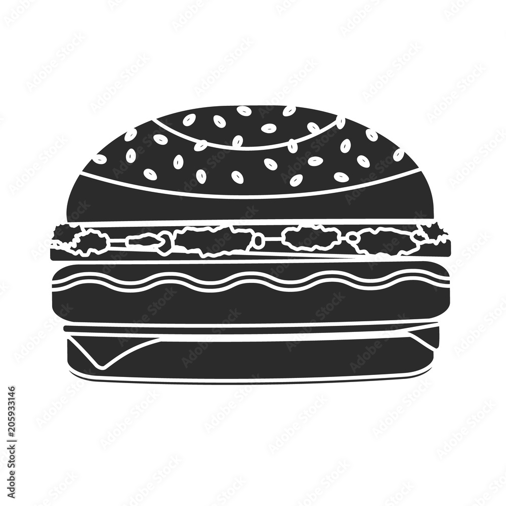 Monochrome Black Vector Humburger Symbol Made In Negative Space 
