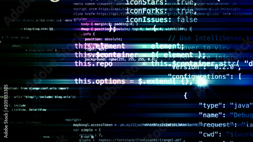 3D rendering of abstract blocks of code located in the virtual space