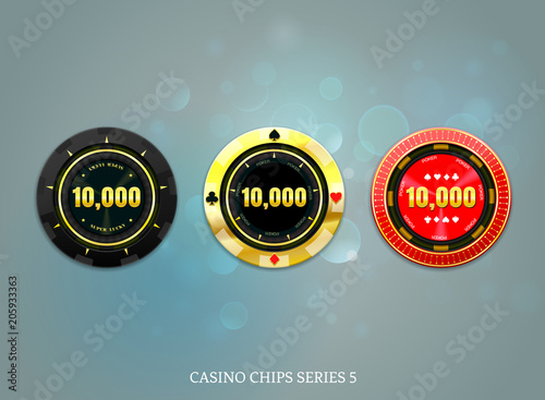 casino coins chips set on bokeh background