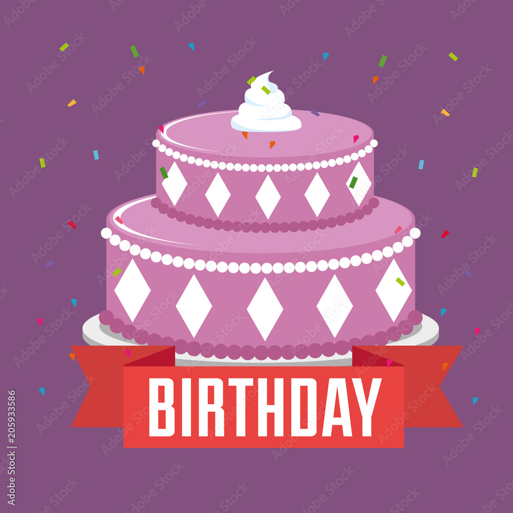 birthday card with sweet cake and ribbon frame vector illustration design birthday card with sweet cake and ribbon frame vector illustration design