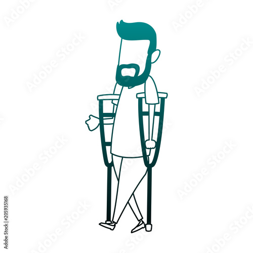 Man with crutches cartoon vector illustration graphic design